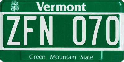VT license plate ZFN070