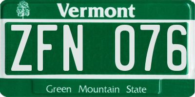 VT license plate ZFN076