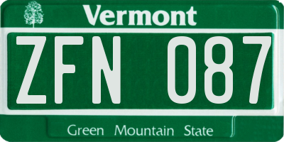 VT license plate ZFN087