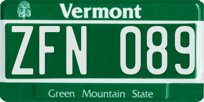 VT license plate ZFN089