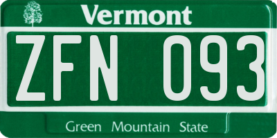 VT license plate ZFN093