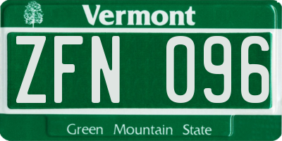 VT license plate ZFN096