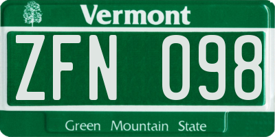 VT license plate ZFN098