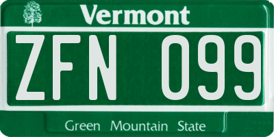 VT license plate ZFN099