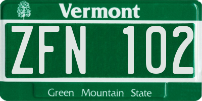 VT license plate ZFN102
