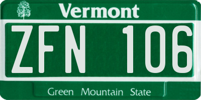 VT license plate ZFN106