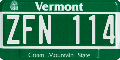 VT license plate ZFN114