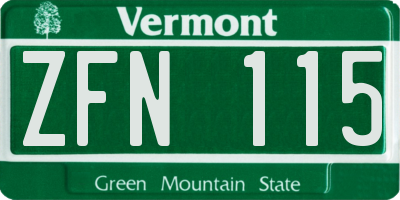 VT license plate ZFN115