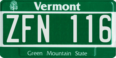 VT license plate ZFN116