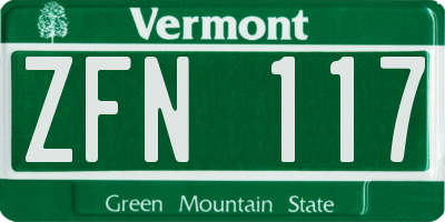VT license plate ZFN117