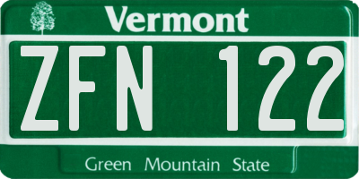 VT license plate ZFN122