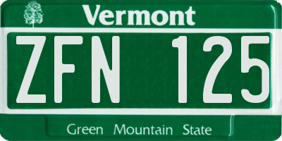 VT license plate ZFN125
