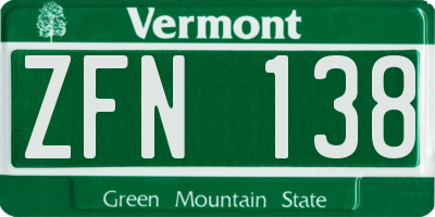 VT license plate ZFN138