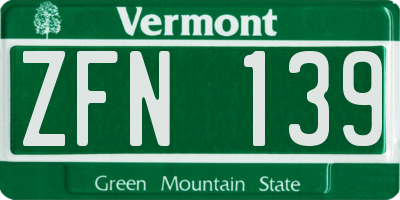 VT license plate ZFN139