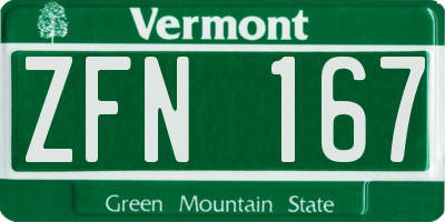 VT license plate ZFN167
