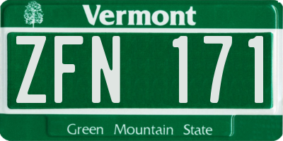 VT license plate ZFN171