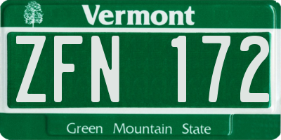 VT license plate ZFN172