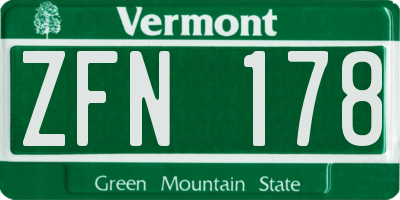 VT license plate ZFN178