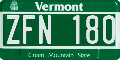 VT license plate ZFN180