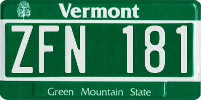 VT license plate ZFN181