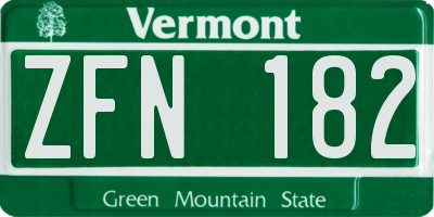 VT license plate ZFN182