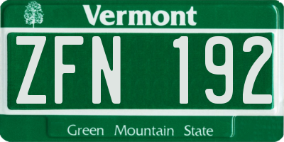 VT license plate ZFN192