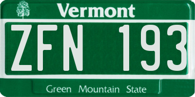 VT license plate ZFN193