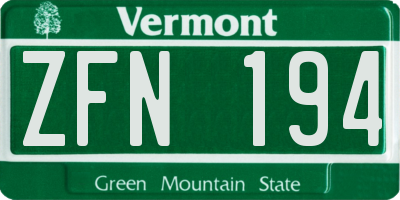 VT license plate ZFN194