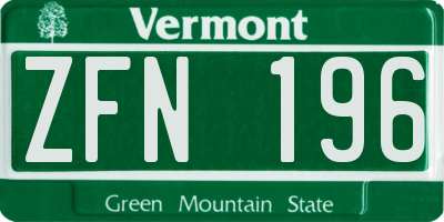 VT license plate ZFN196