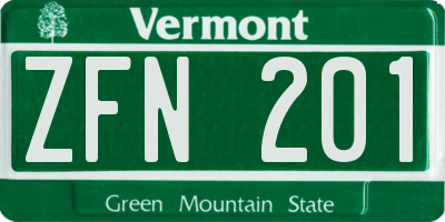 VT license plate ZFN201