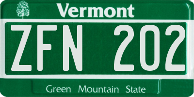 VT license plate ZFN202