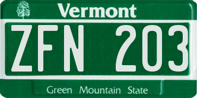 VT license plate ZFN203