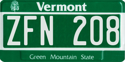 VT license plate ZFN208