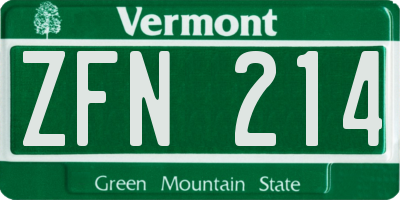 VT license plate ZFN214