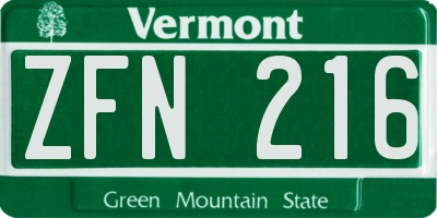 VT license plate ZFN216