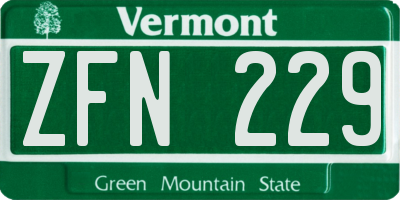 VT license plate ZFN229