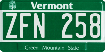 VT license plate ZFN258