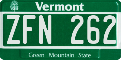 VT license plate ZFN262