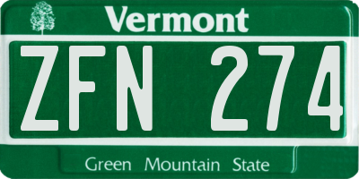 VT license plate ZFN274