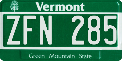 VT license plate ZFN285