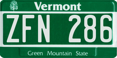 VT license plate ZFN286