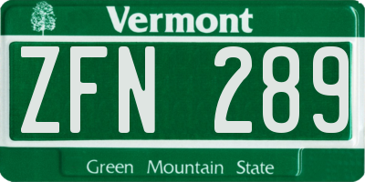 VT license plate ZFN289