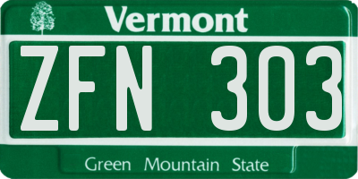 VT license plate ZFN303