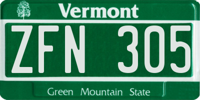 VT license plate ZFN305