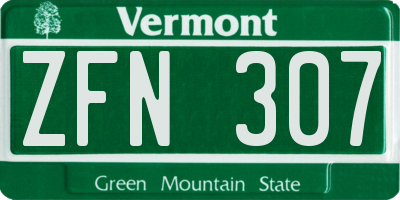 VT license plate ZFN307