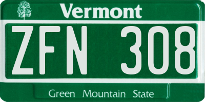 VT license plate ZFN308