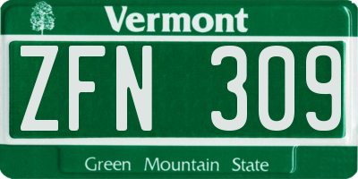 VT license plate ZFN309
