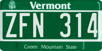 VT license plate ZFN314