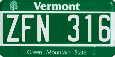 VT license plate ZFN316