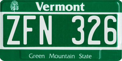 VT license plate ZFN326